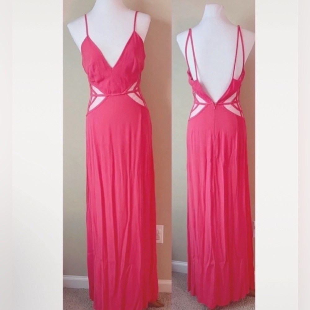 (sold)Tobi pink cut out sides maxi dress wedding vacation  
 coastal Barbiecore